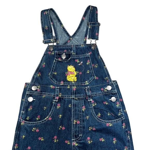 Vintage Disney's Winnie the Pooh bear embroidered denim overalls floral size 7/8 - Picture 7 of 8